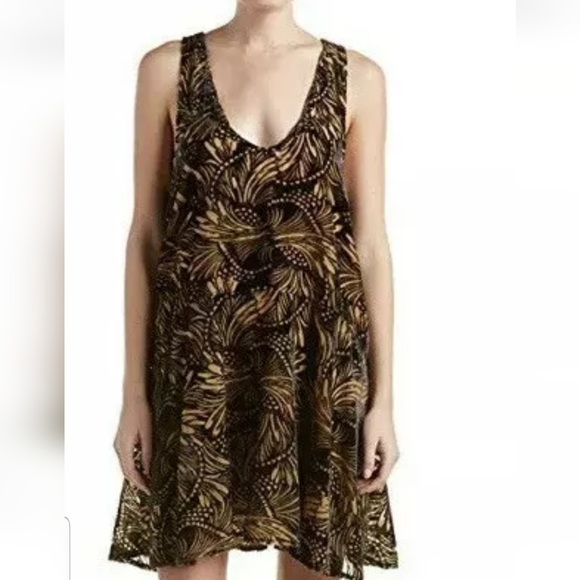 FREE PEOPLE black and tan burnout sleeveless swing dress - Picture 3 of 16